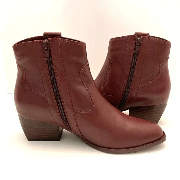 Seychelles Upside Boot Wine Leather Side Zip Western Inspired Women's 8.5 - Picture 6 of 13
